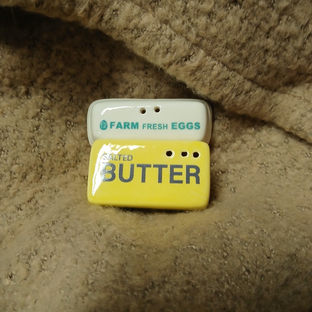 Farm Fresh Eggs and Salted Butter Ceramic Shakers